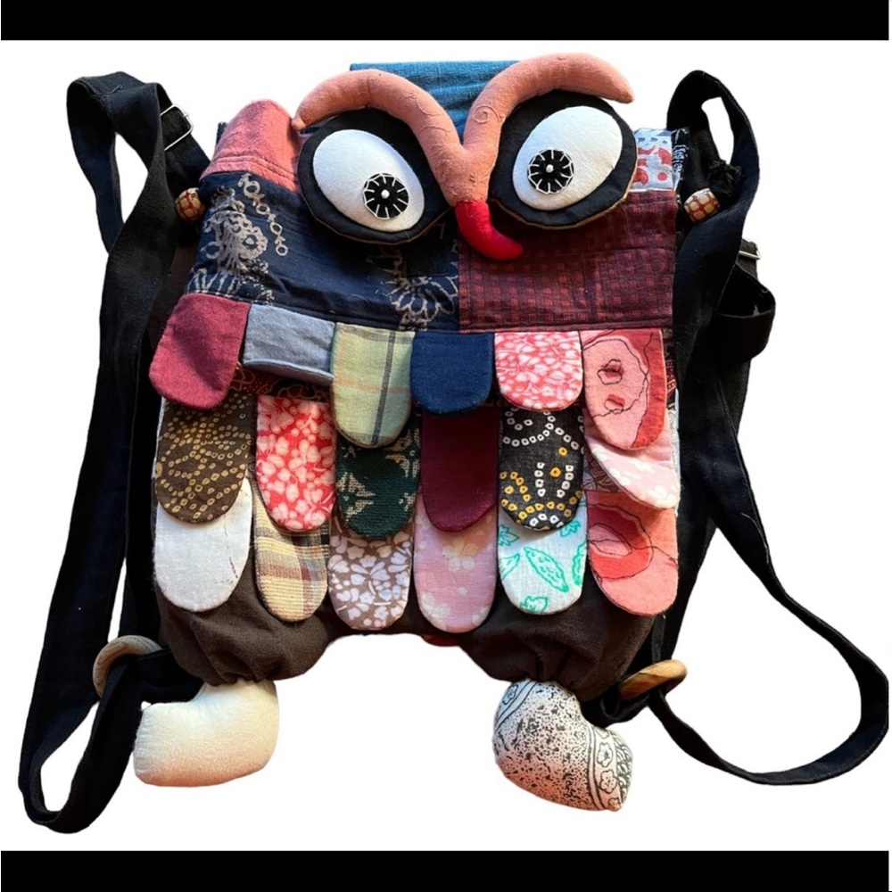 Handmade colorful owl backpack bag